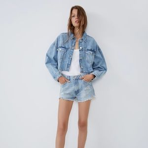 Zara- Cropped Oversized Jean Jacket